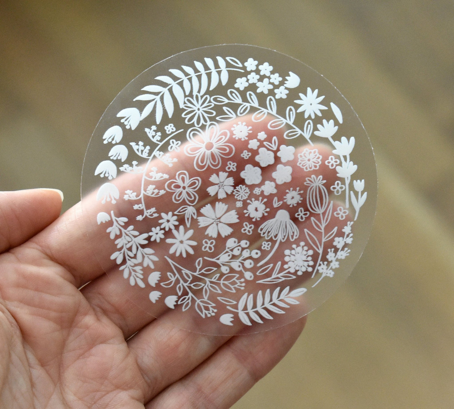 Clear white flower circle sticker - Eliza Anderson ArtEliza Anderson Art