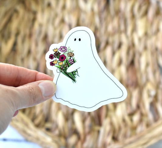 Ghost with flowers sticker