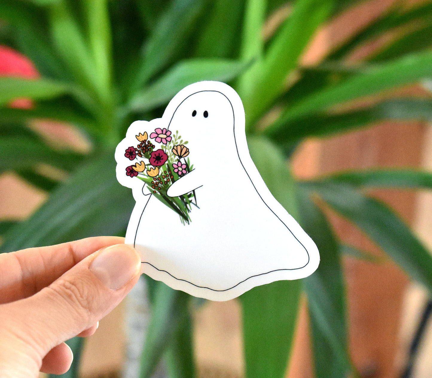 Ghost with flowers sticker