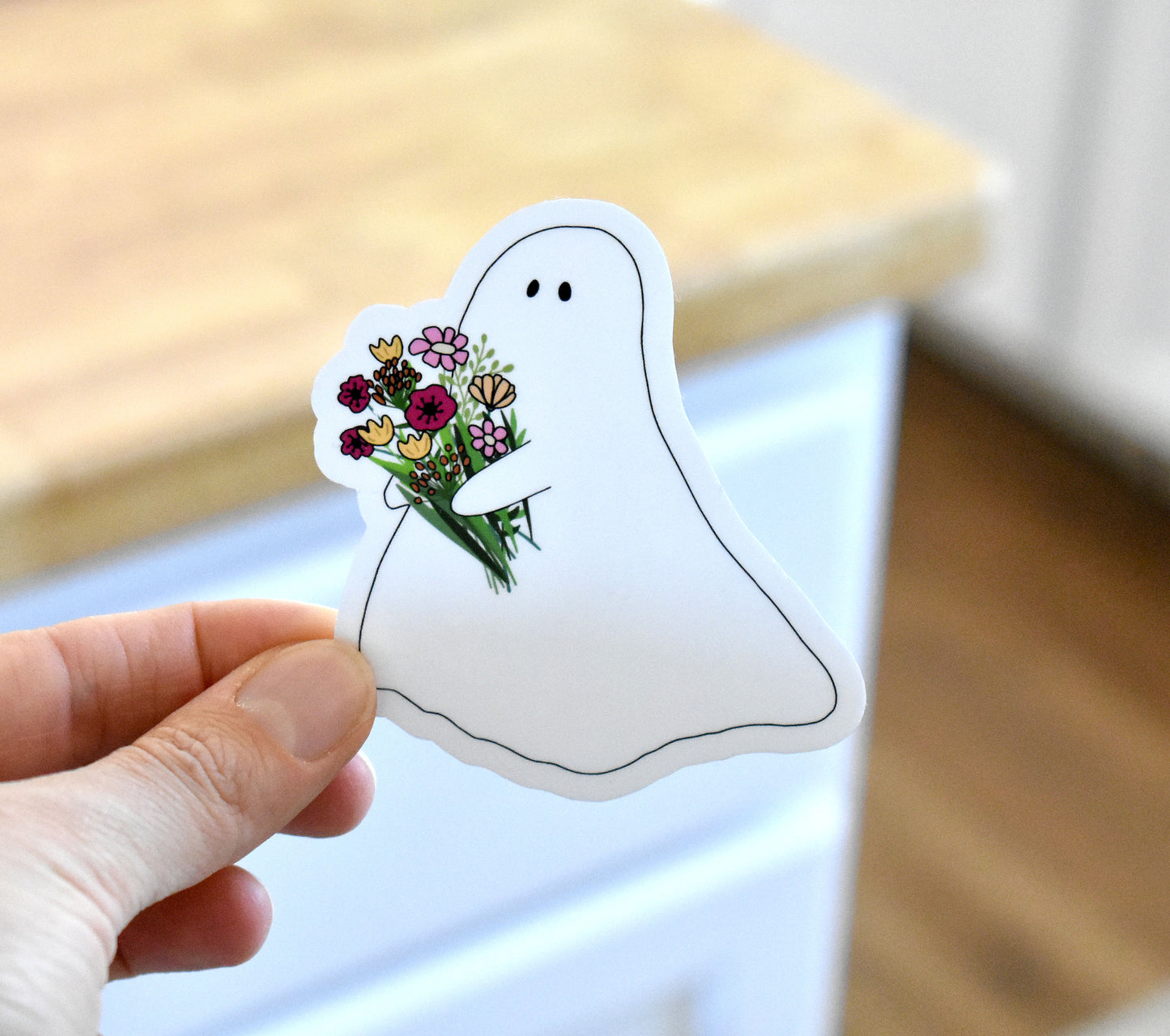 Ghost with flowers sticker